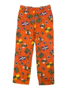 The Last Resort Vintage Womens Orange Nautical Flag Pants Travel Vacation